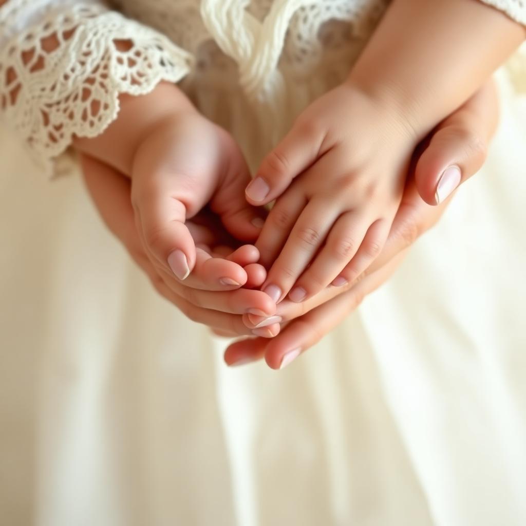 Las manos de Sofía sostenidas por las de su mamá